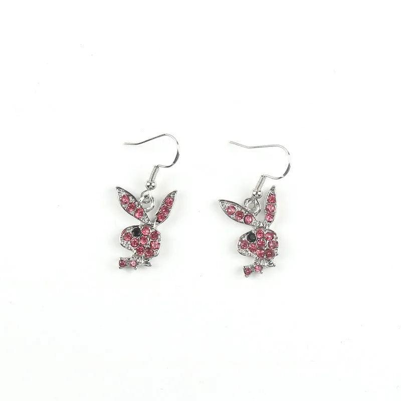 A pair of cute full diamond rabbit stud earrings in a choice of silver, pink, or gold.