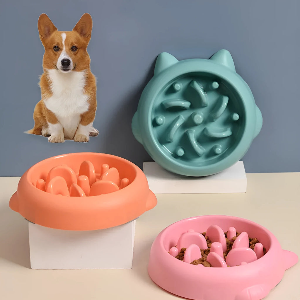 Green bone-shaped slow feeder bowl for dogs and cats with interior ridges