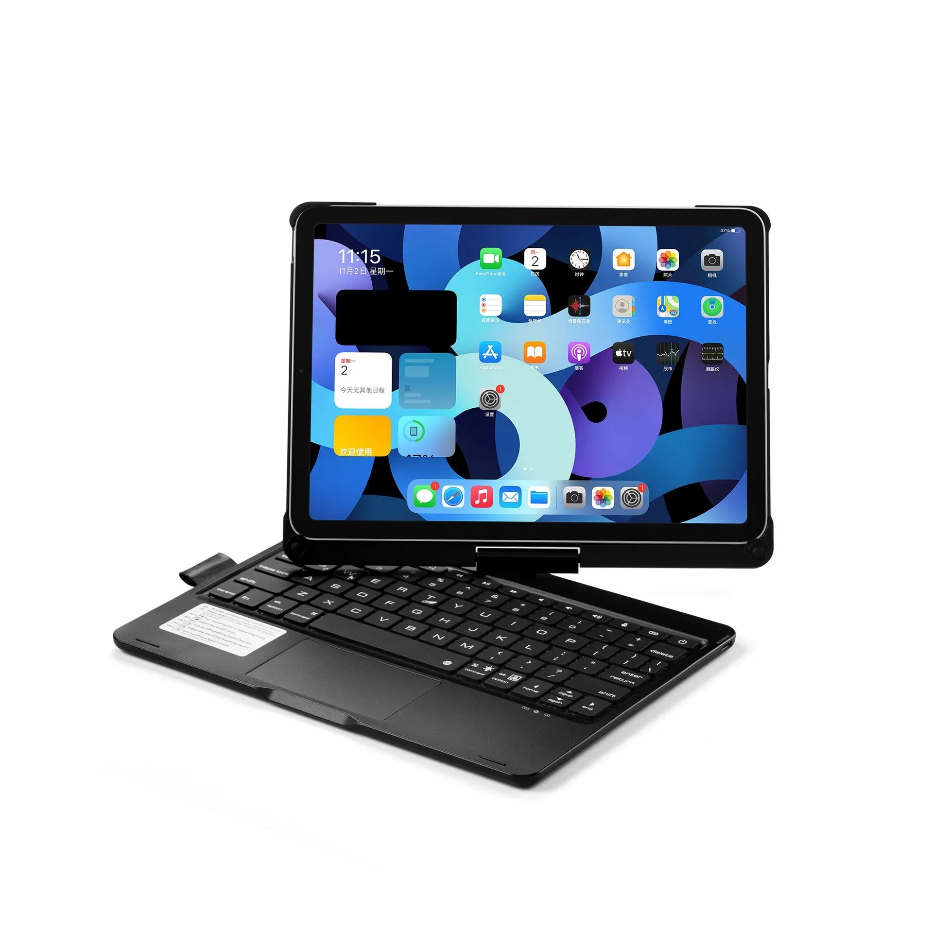 Rotating 360-degree Bluetooth keyboard with touch backlight for iPad Pro and iPad Air in black, rose gold, or silver