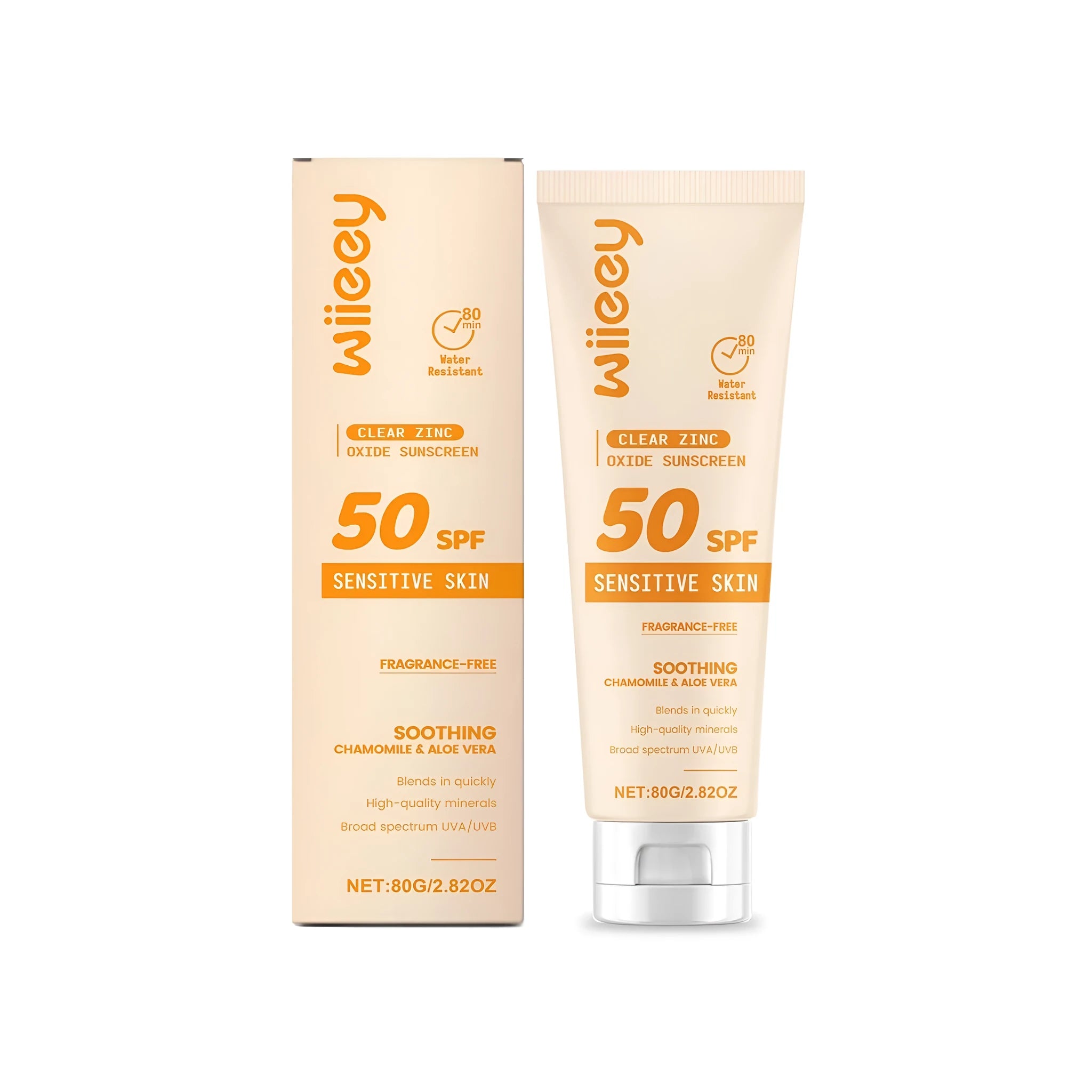 80g tube of clear zinc oxide sunscreen with titanium dioxide and botanical extracts
