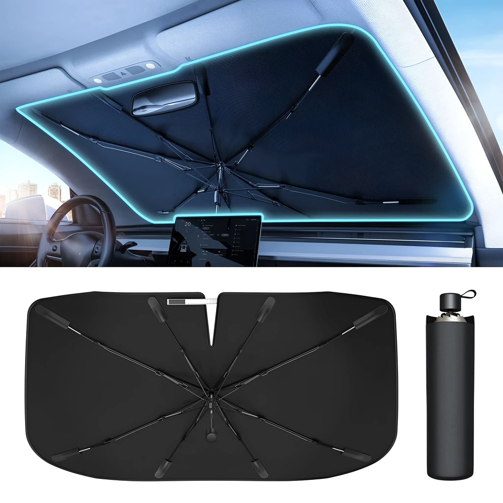 Silver reflective windshield sun shade umbrella with spring edge for car interior sun protection