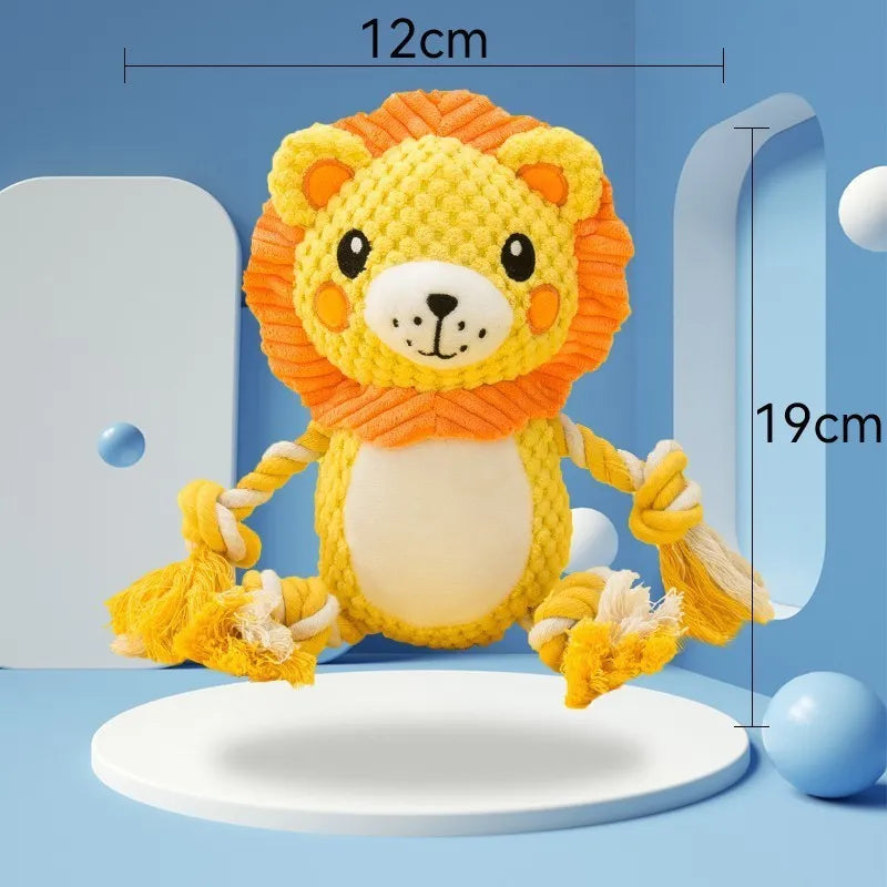 Lion and monkey plush squeaky dog toys bundle for medium and large dogs.