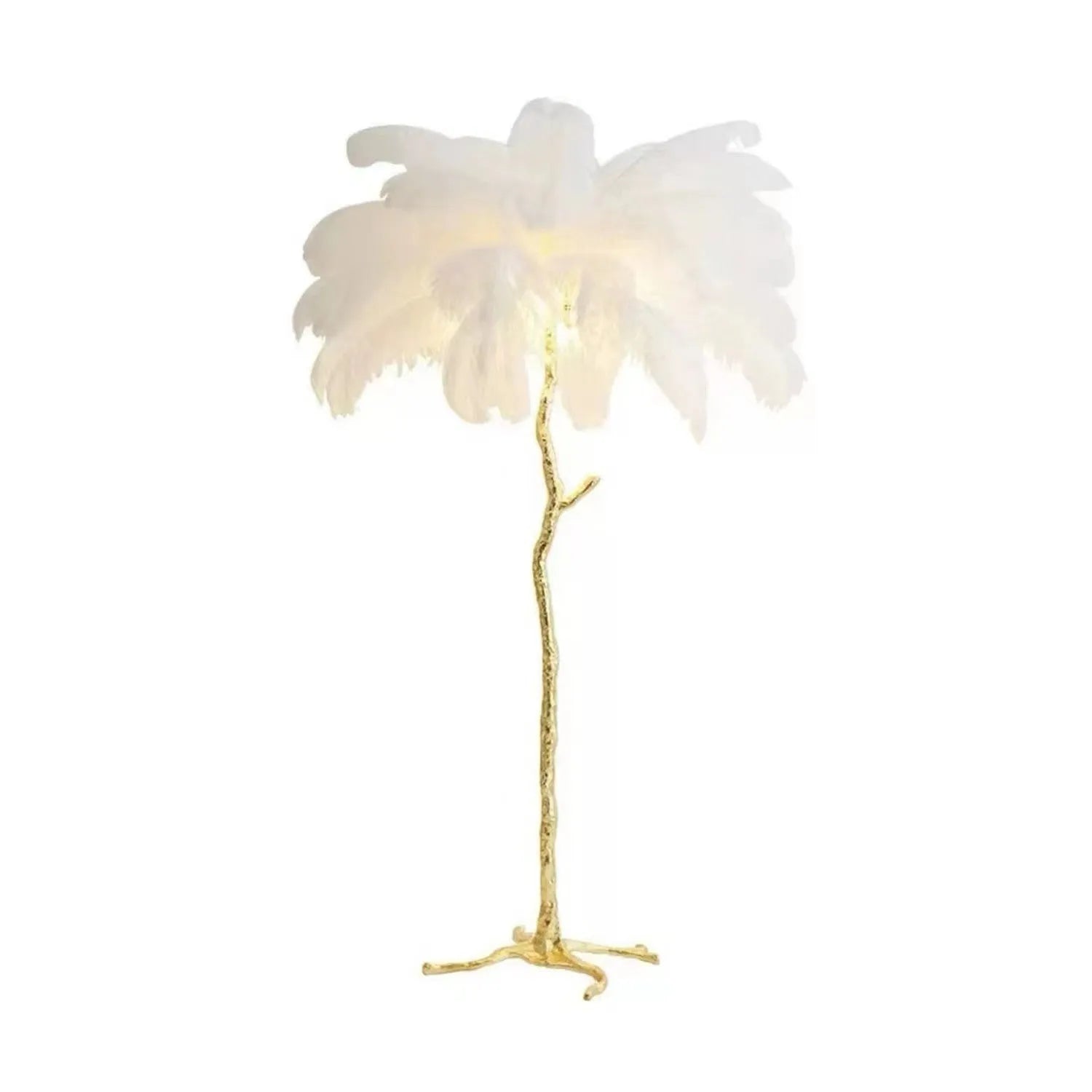 Tall decorative resin floor lamp with feather details in choice of dark green, pink, or white colours