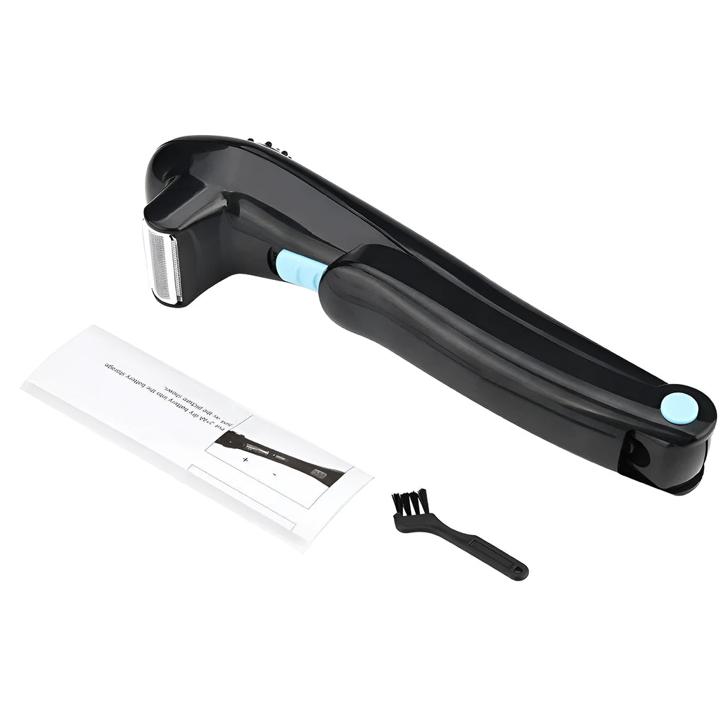 Black folding electric body shaver for whole body hair removal with dry battery power