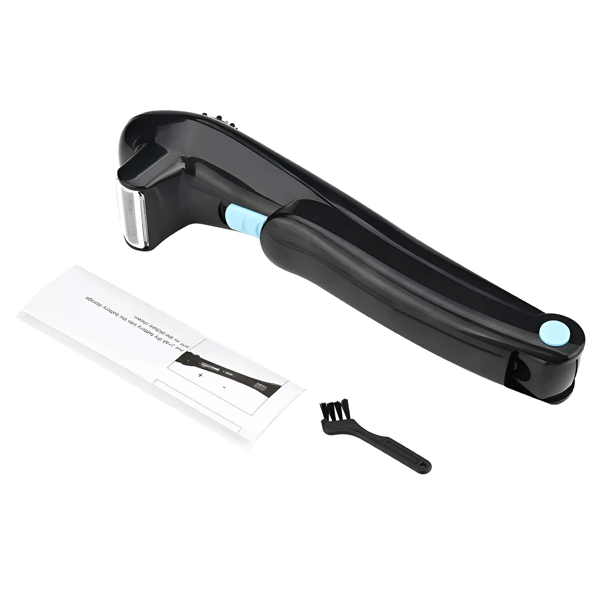 Black folding electric body shaver for whole body hair removal with dry battery power