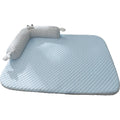 Blue pet bed with big-eyed monster design for dogs and cats, showing non-slip base and breathable fabric.