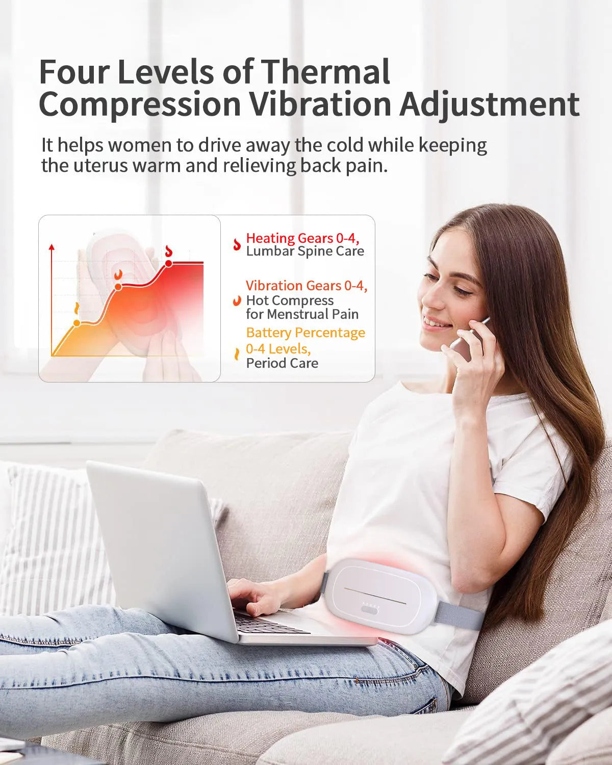 White uterine warming device with rechargeable battery for menstrual heat therapy