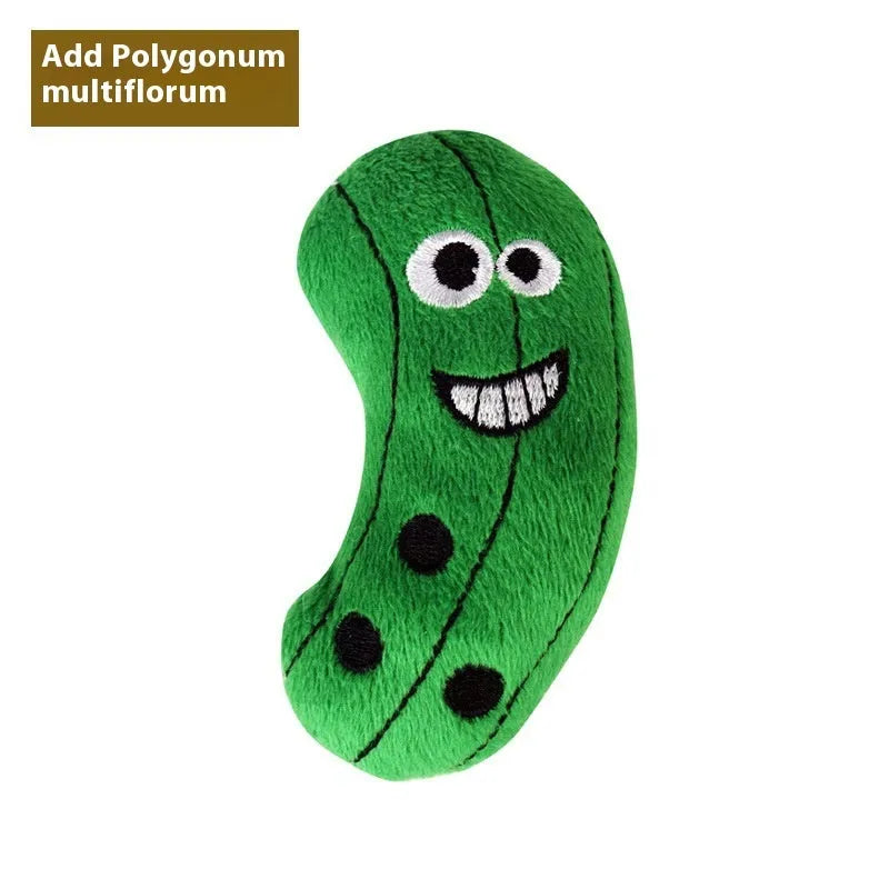 Colourful catnip-filled chew pillow shaped like a burrito, cone, cucumber, mushroom, pineapple, or pizza for cats.