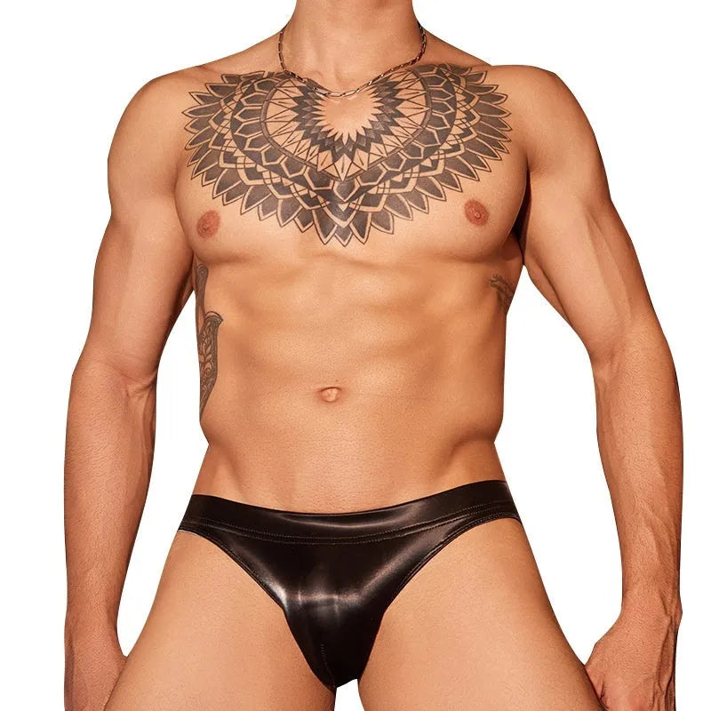 Men's black and white shark skin lace briefs underwear showing texture detail