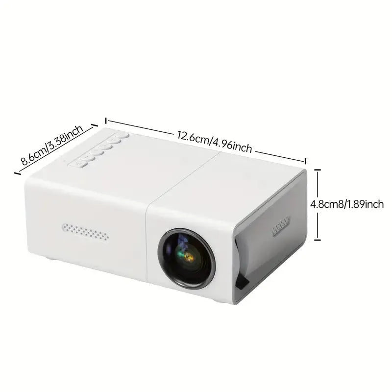 M100 mini LED home projector in black or white showing 100-inch projection capability
