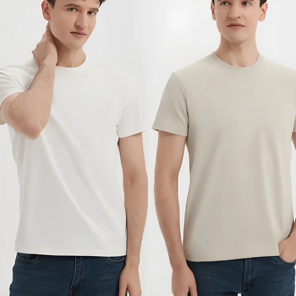 Men's solid colour antibacterial quick-dry short sleeve t-shirt on a hanger, straight cut style.