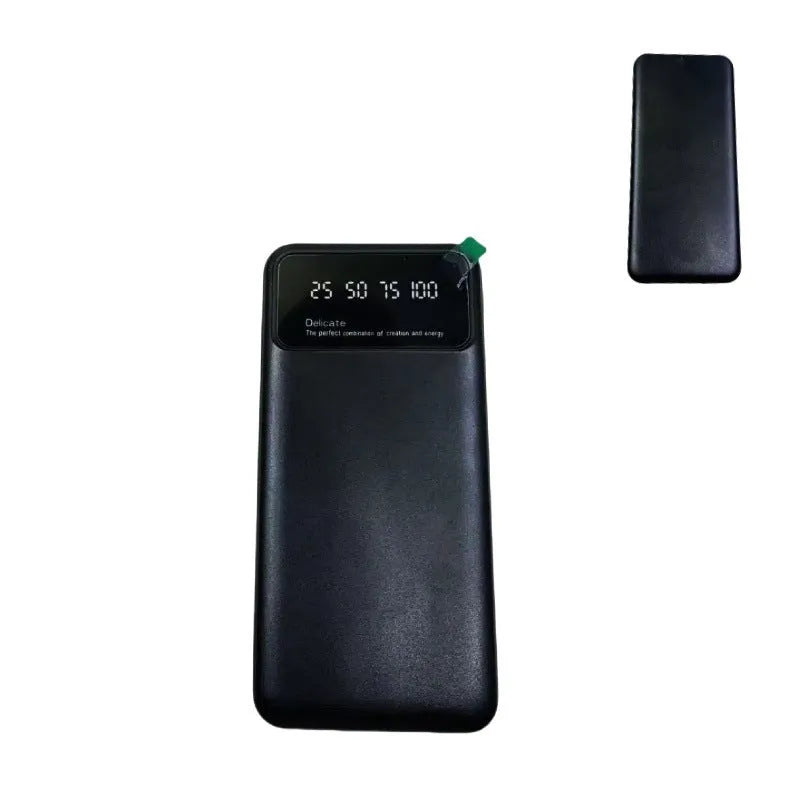 Black ultra-thin power bank showing 10000mAh capacity and compact 67x14x140mm dimensions