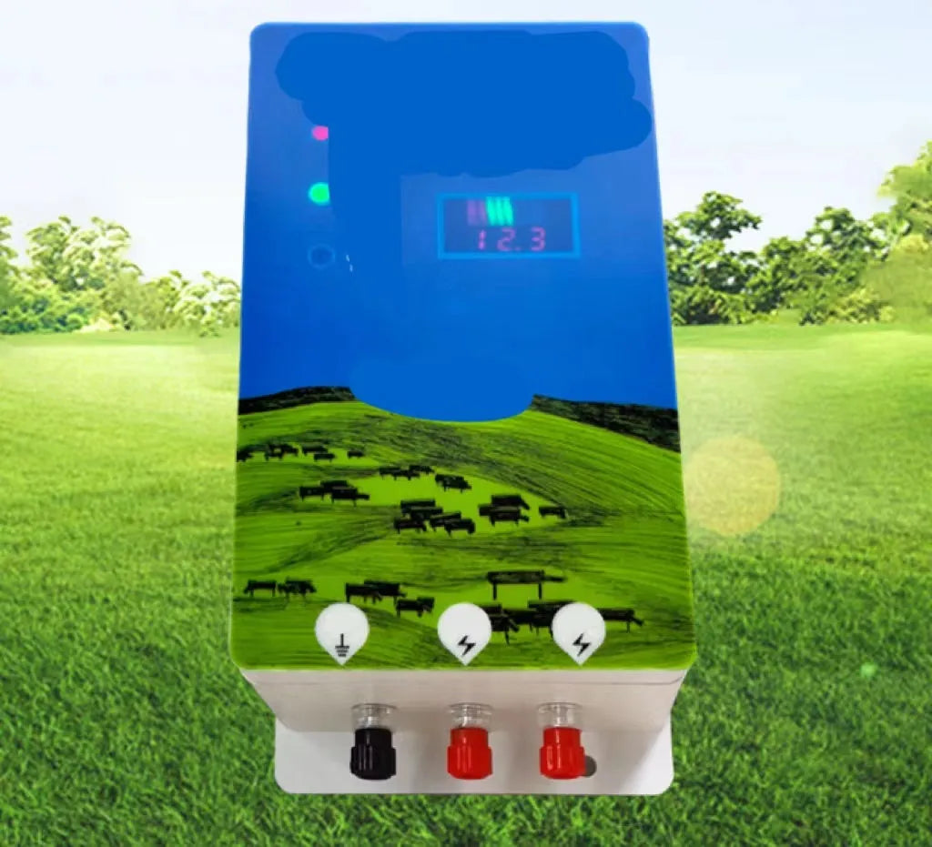 Green pasture electric fence energiser host unit with high voltage pulse technology for livestock control systems