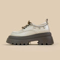 White women's Mary Jane platform shoes with chunky heel and front lace-up in XINGX Bear colour.