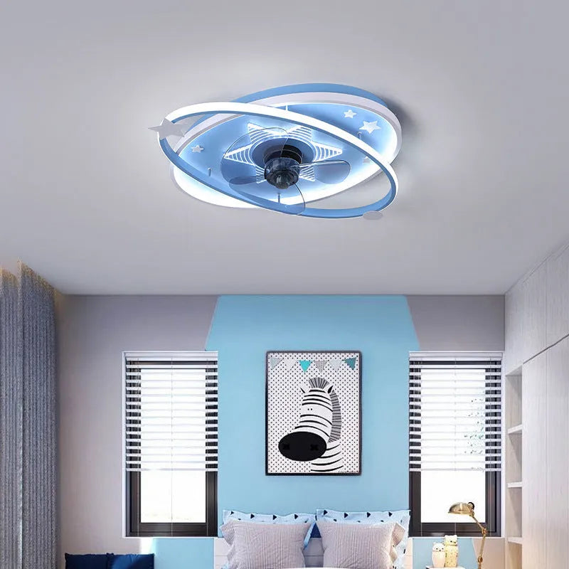 Modern children's bedroom ceiling fan light with acrylic shade and remote control