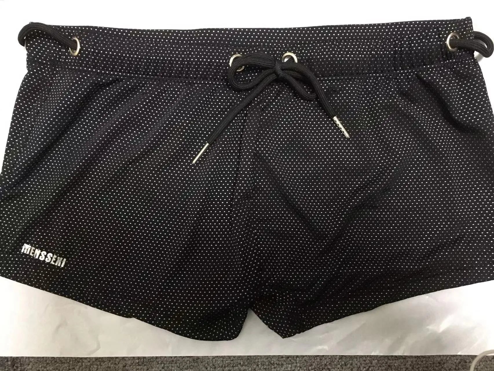 Men's low waist lace nylon boxer swimming trunks in multiple colours on a white background