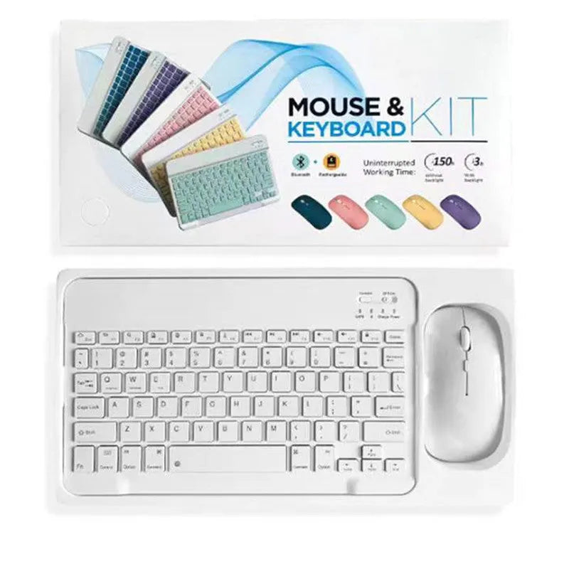 10-inch Bluetooth keyboard and mouse set in multiple colours on a desk