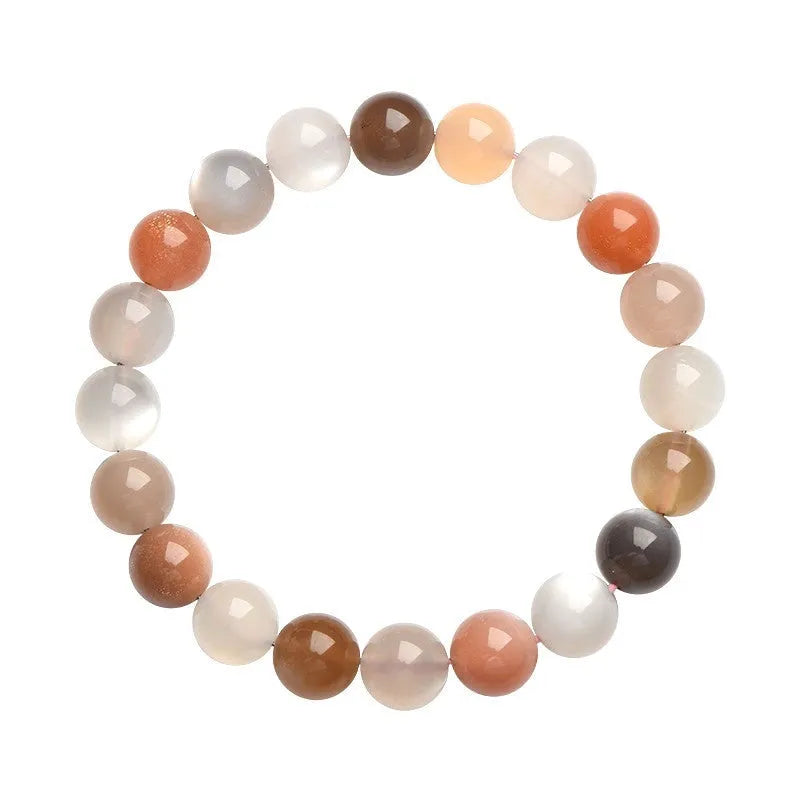 Natural colourful moon light moonstone duobao bracelet with 8mm beads on an adjustable band.