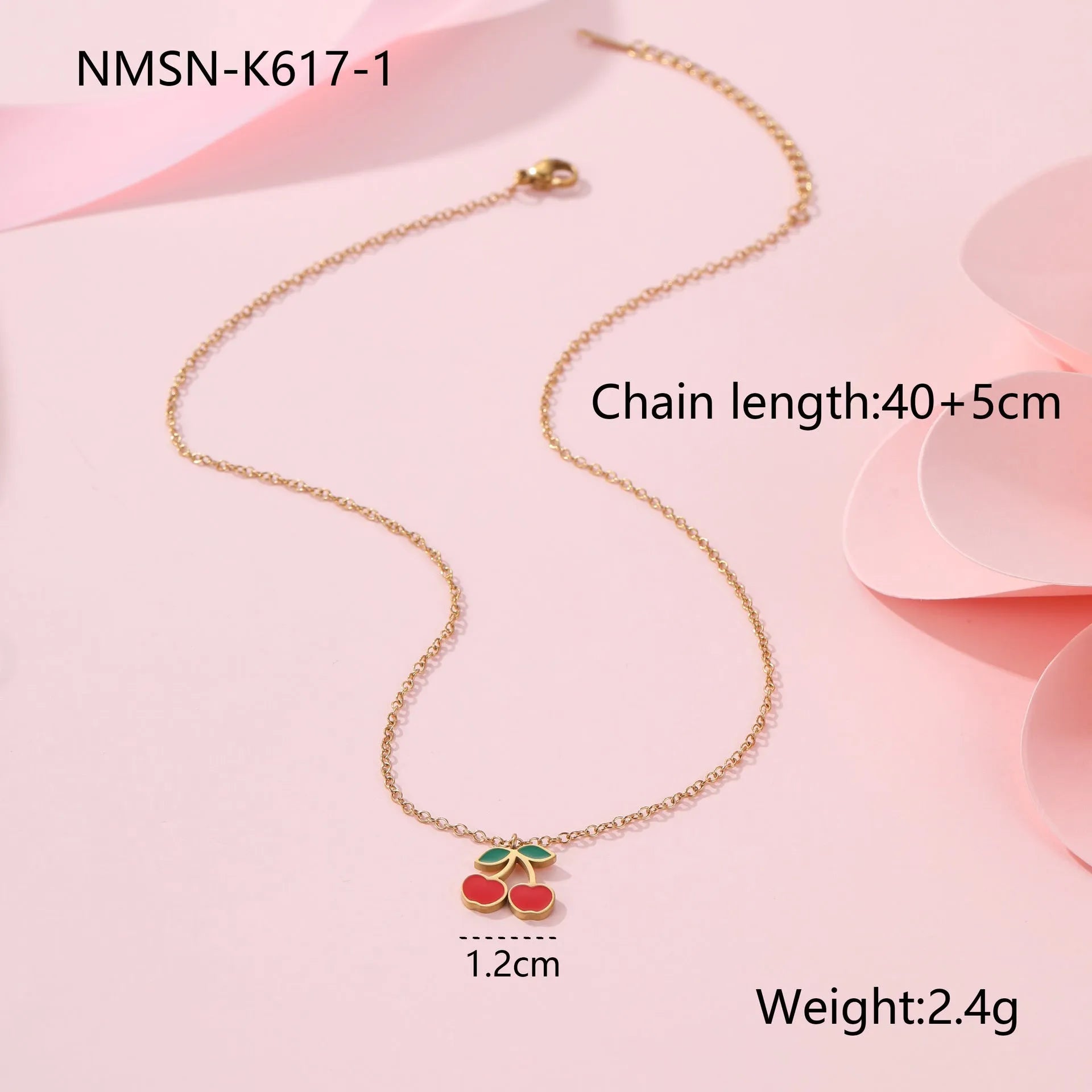Cherry-shaped stainless steel jewellery set with necklace, bracelet, earrings, and ring 18K gold-plated