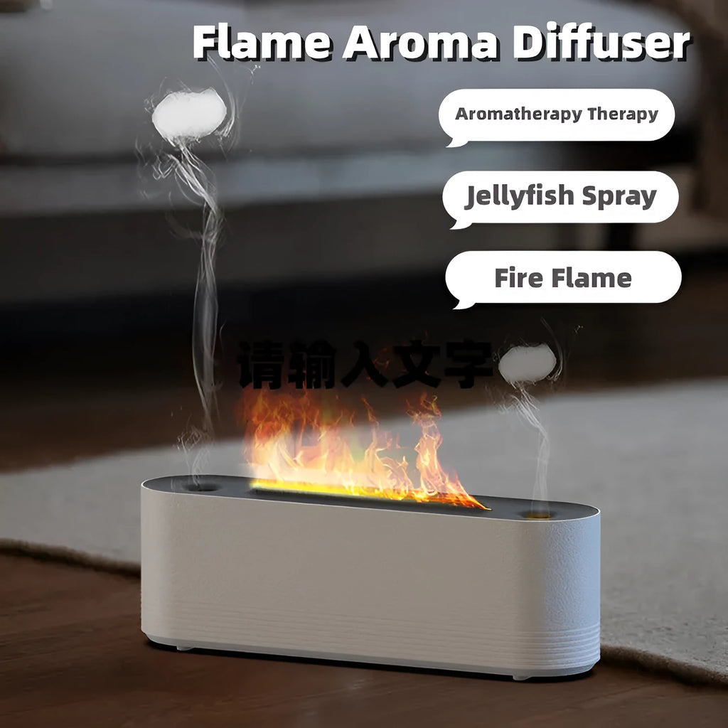 Black ultrasonic aroma diffuser with 7 colour flame LED display and cool mist emission