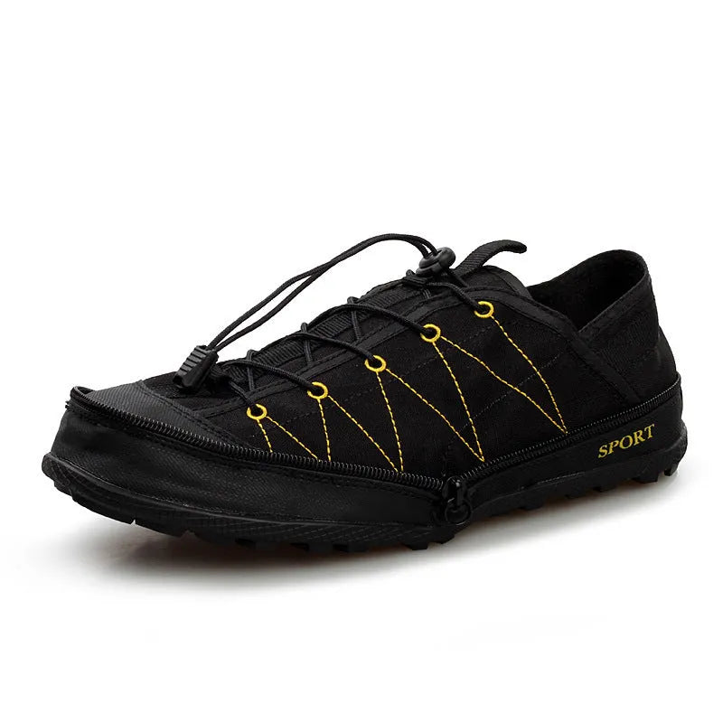 Orange folding outdoor shoes with mesh upper and side zipper closure