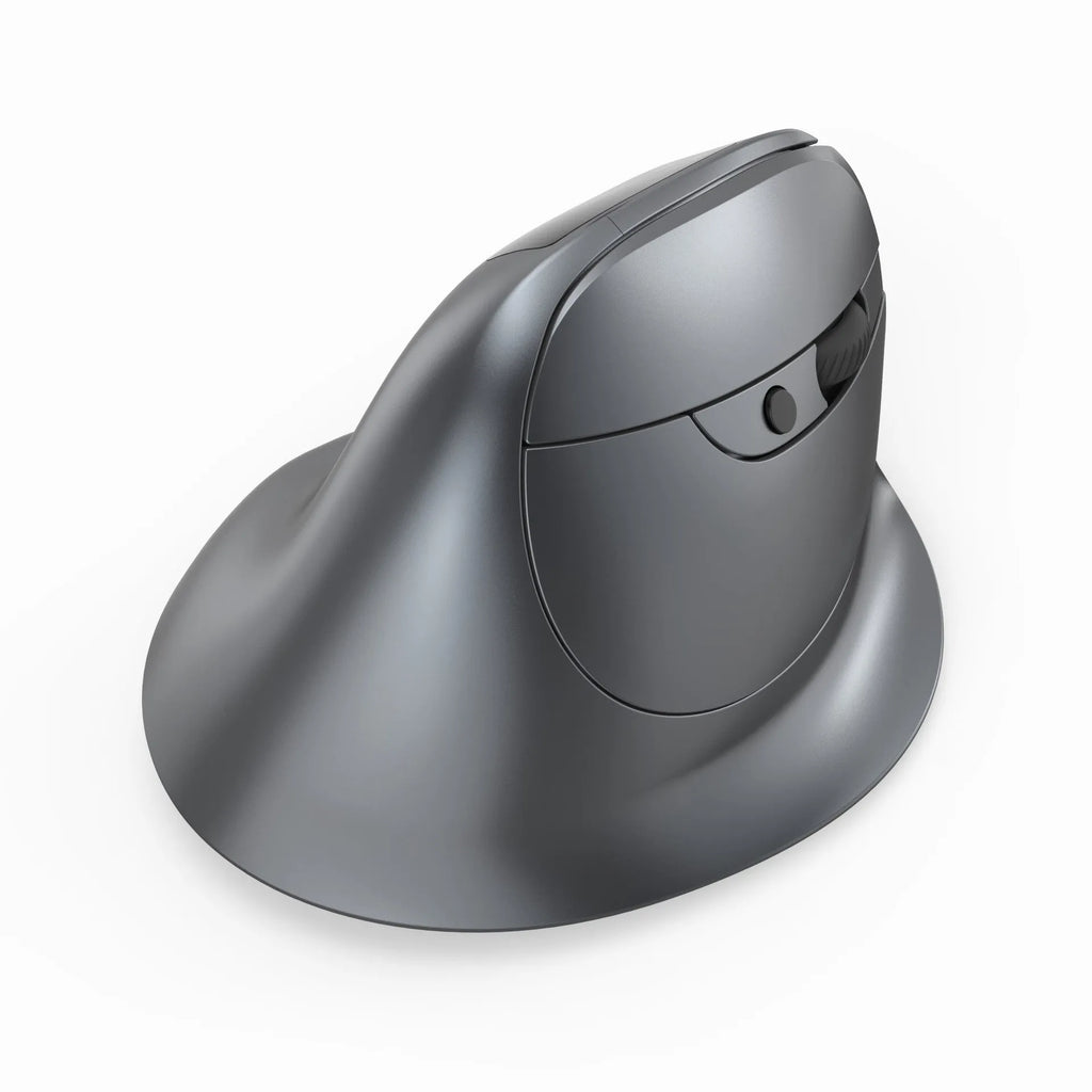 Grey Bluetooth vertical mouse with wireless charging, 12cm size, for laptop use