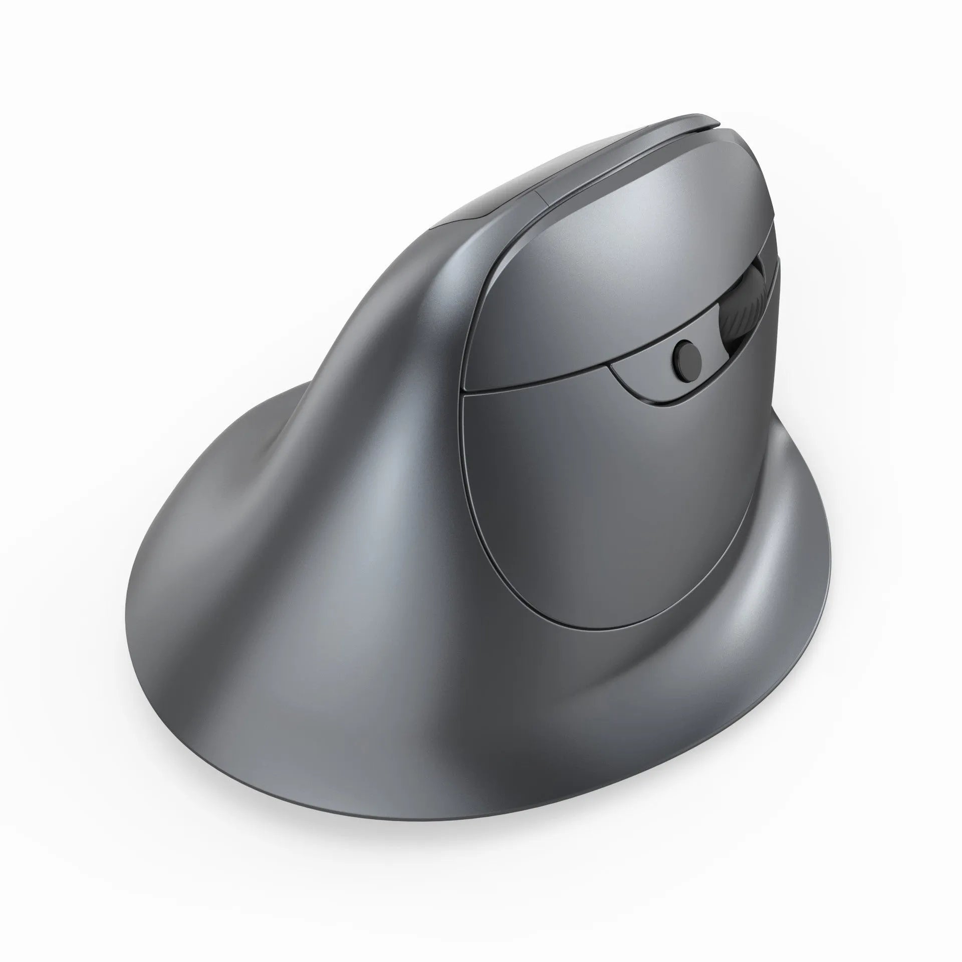 Grey Bluetooth vertical mouse with wireless charging, 12cm size, for laptop use