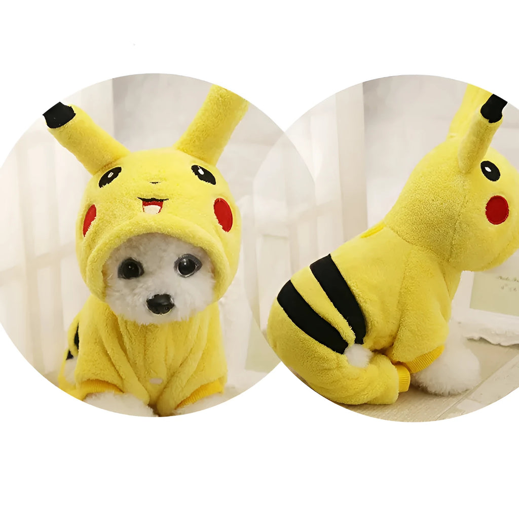 Fleece cat coat with hoodie for autumn winter pet clothing in cartoon cosplay design