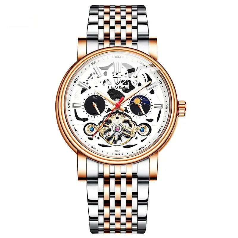 Men's tourbillon mechanical watch with luminous hands and waterproof case in multiple colour options