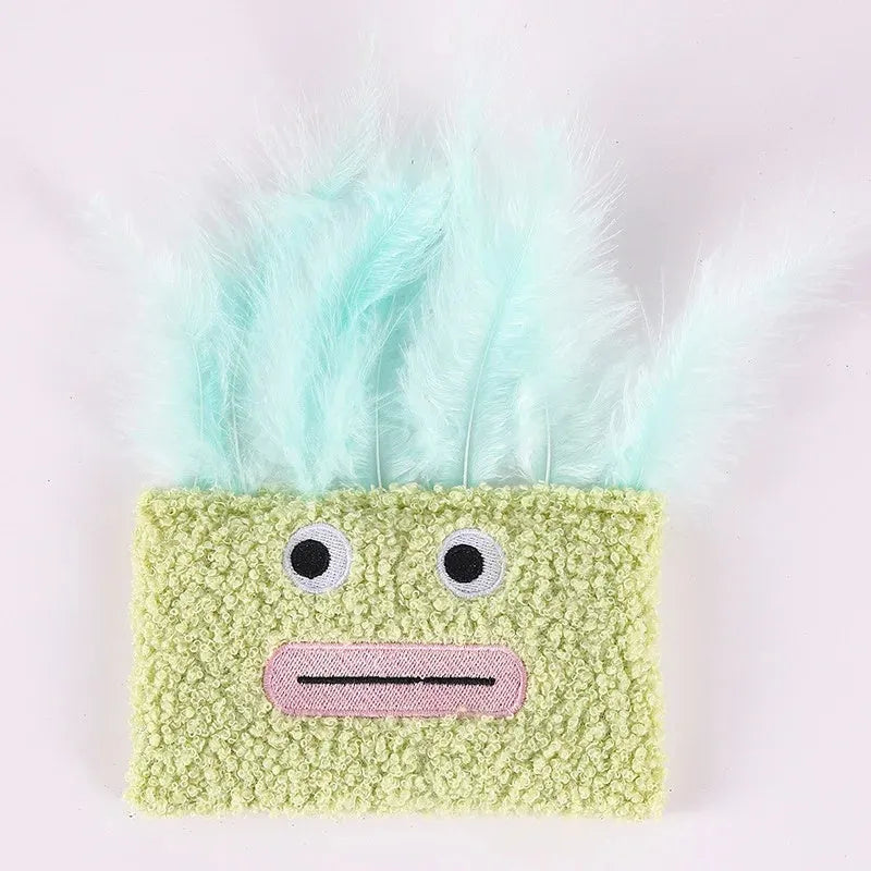 Catnip plush toy with big mouth explosion head shape in blue, green, orange or purple colour