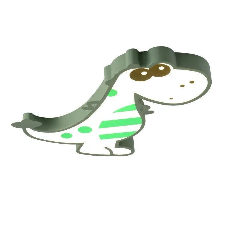 48cm cartoon dinosaur ceiling light with aluminum body and white PVC shade, showing dimmable LED lighting.