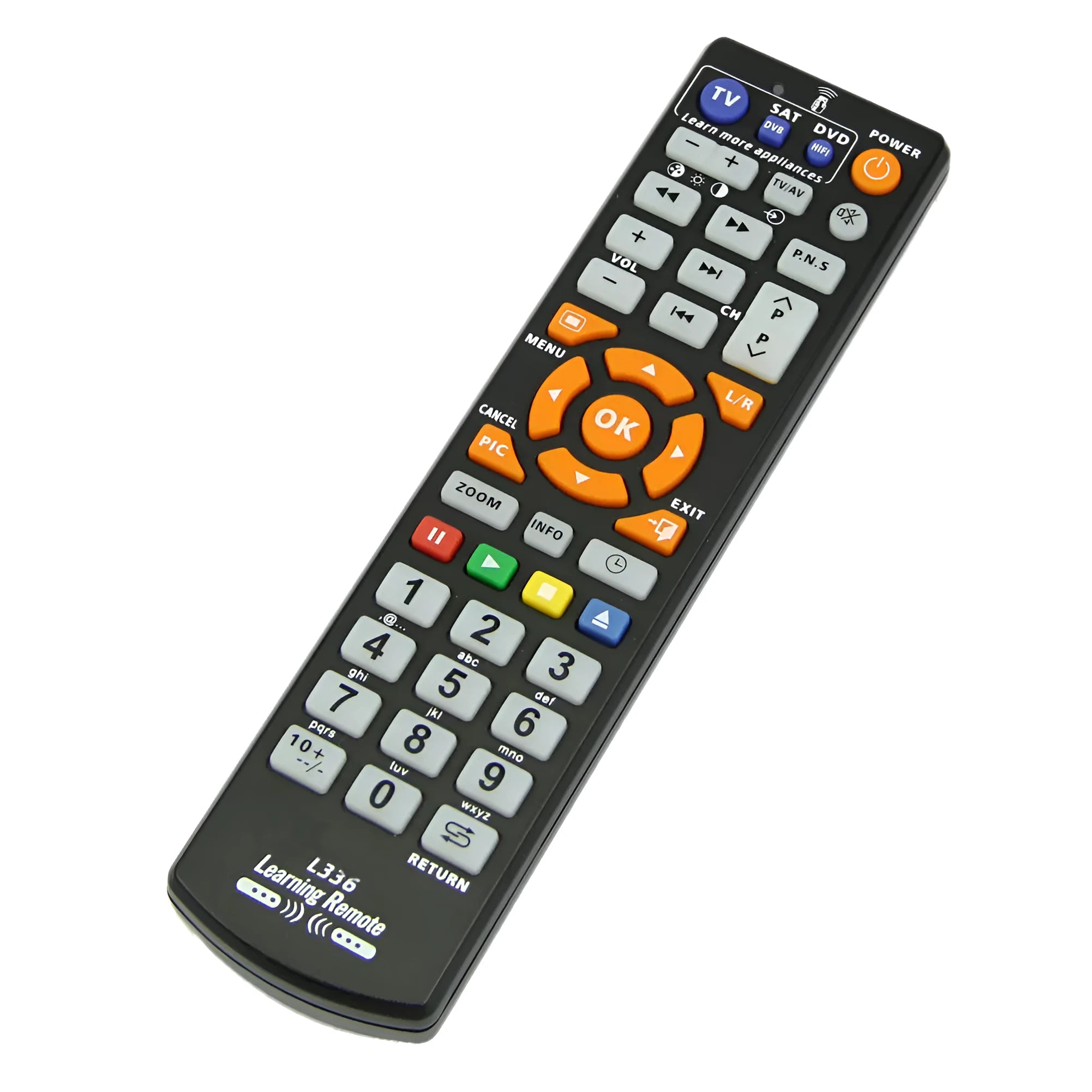 Black L336 full key learning remote control for audio equipment with 8m range