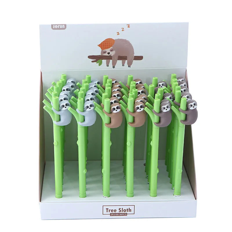 Zhongfan small black cute cartoon sloth signature pen with 0.5mm needle tip and plastic case on white background
