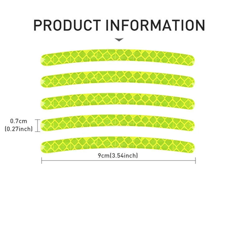 20PCs car wheel hub reflective sticker set showing arc pattern design on PVC material