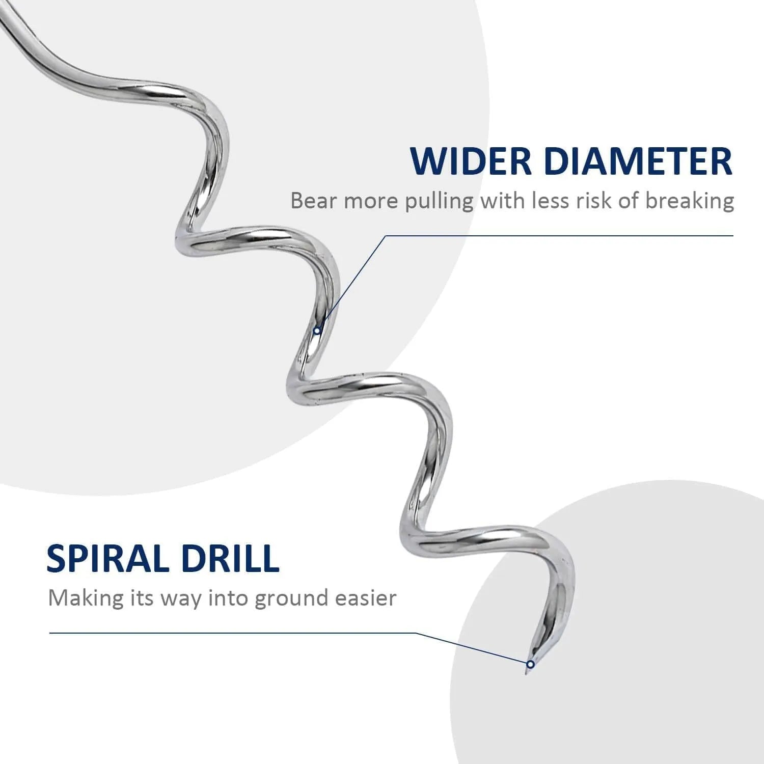 Silver spiral dog tie out stake for ground anchoring in outdoor sandy soil conditions
