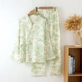 Women's pure cotton gauze long sleeve trouser suit in frosted pine trees colour