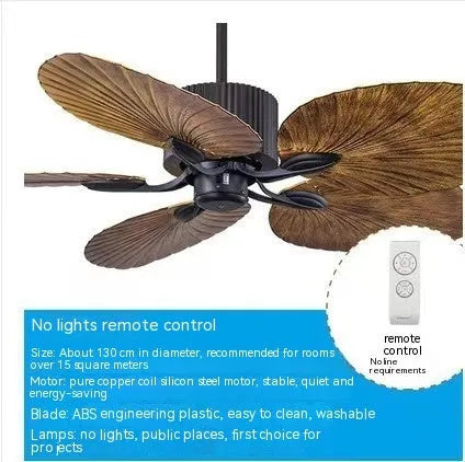 52-inch retro ceiling fan light with wooden blades and copper lampshade lighting