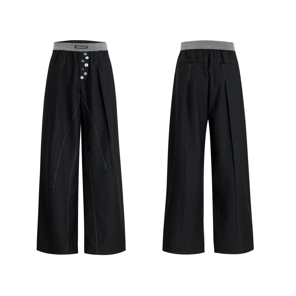 Straight-leg casual trousers with button-open line design in black and grey colours