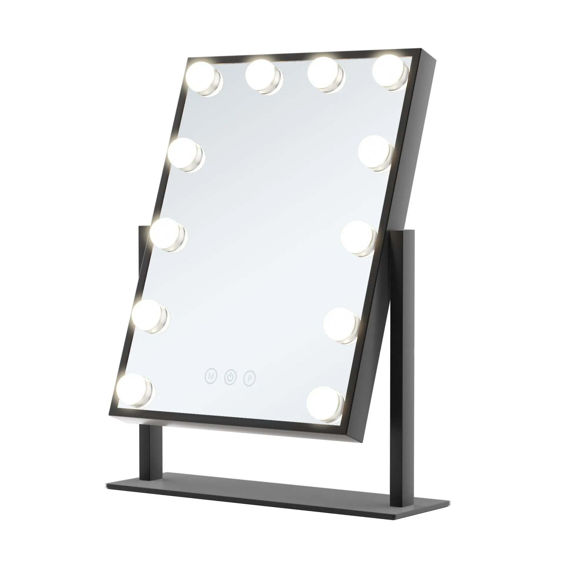 Desktop LED fill light mirror with metal frame, aluminium lens, 9 lights, black colour