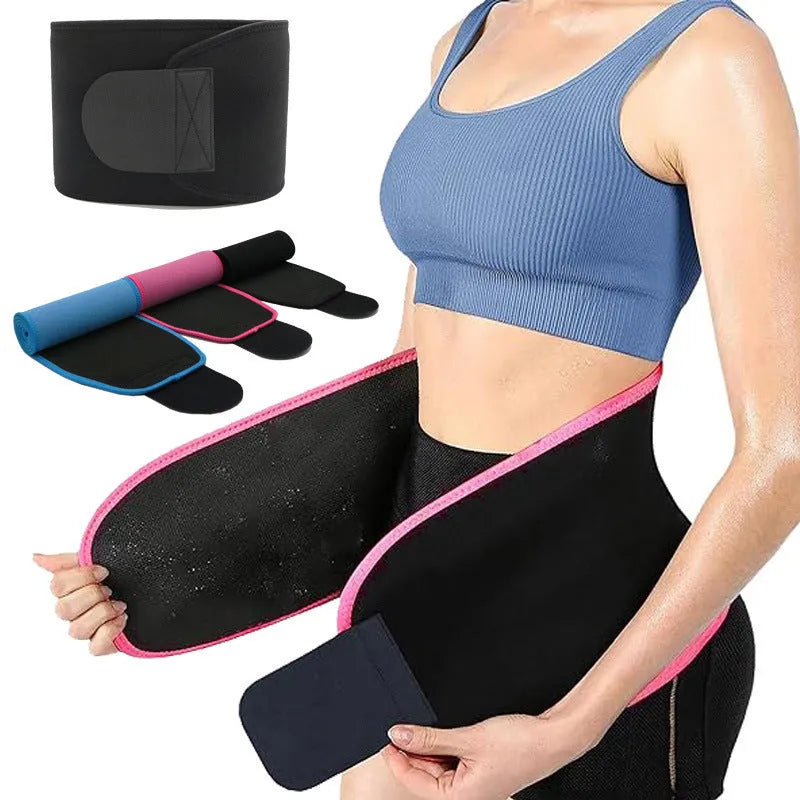 Black neoprene lumbar support waist belt for fitness and running sports.