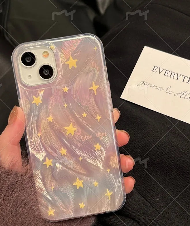 Ins laser gradient star full package hard acrylic phone case for iPhone 11 12 12 Pro with Blue Tulip Flowers design