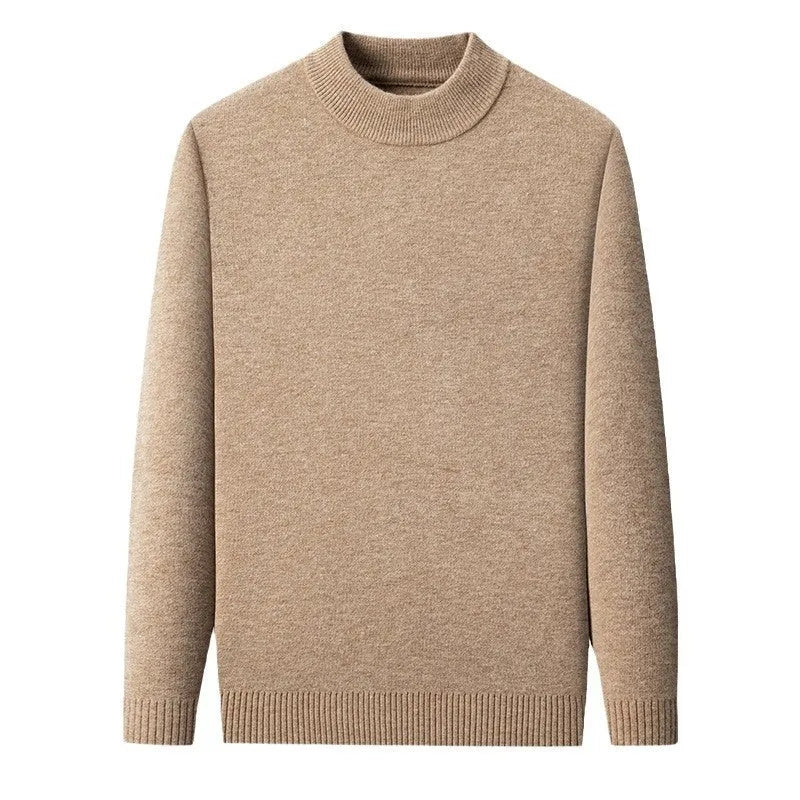 Men's fine wool half turtleneck sweater in a solid colour, showing long sleeves and regular fit.