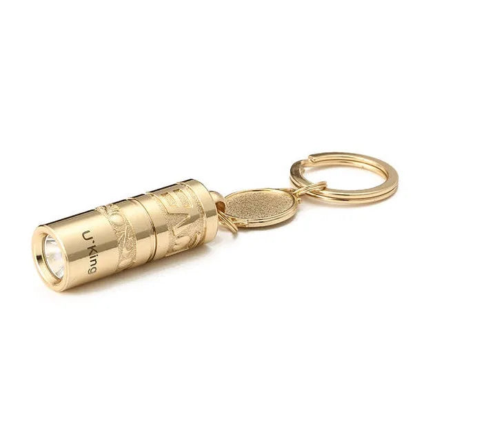 Gold zinc alloy waterproof LED flashlight attached to a key ring