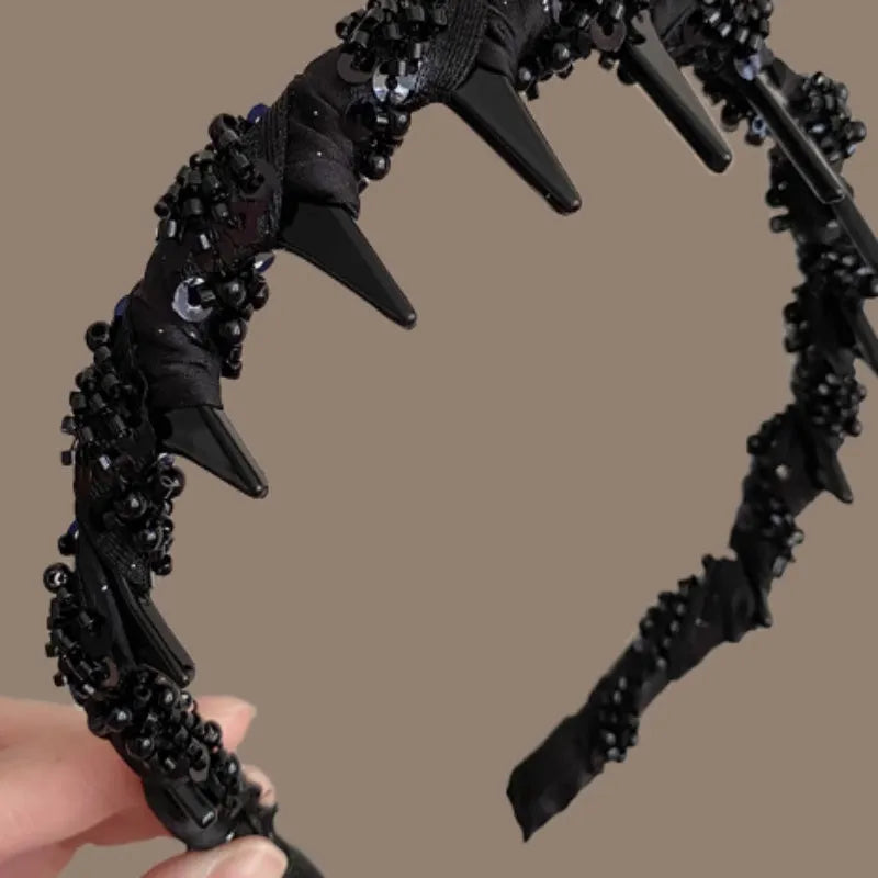 French velvet hairband with crystal decoration in wine red, black, and coffee colour options.