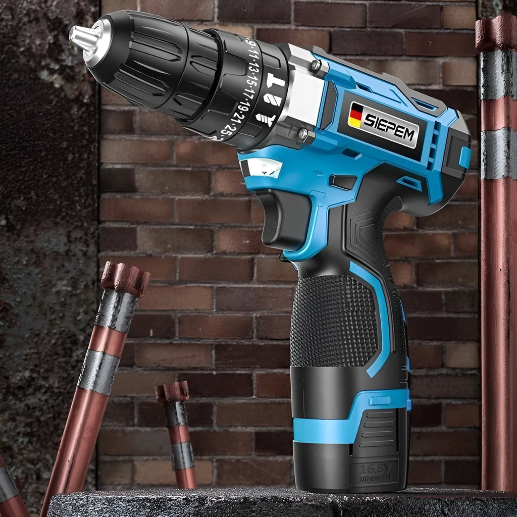 12V dual speed impact pistol drill and electric screwdriver set in plastic storage case