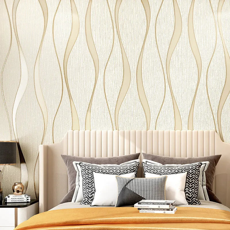 Curve stripe 3D velvet decorative wallpaper roll showing textured surface