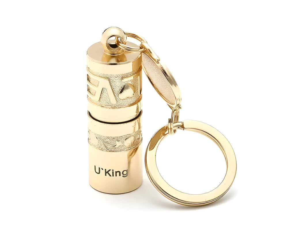 Gold zinc alloy waterproof LED flashlight attached to a key ring