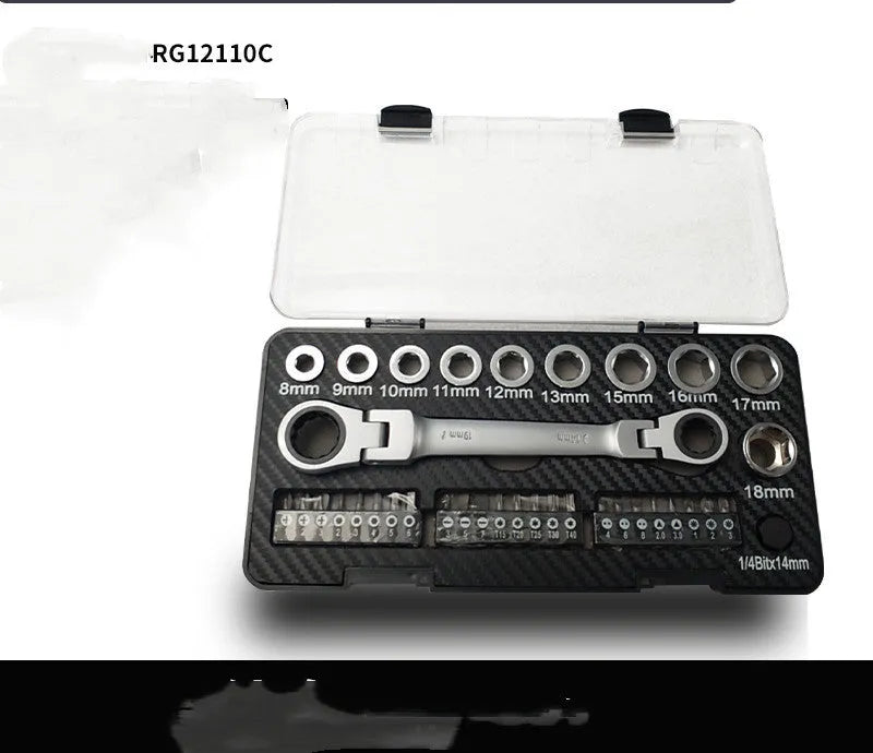 Two-way ratchet wrench set with sockets and batch heads for mechanical applications
