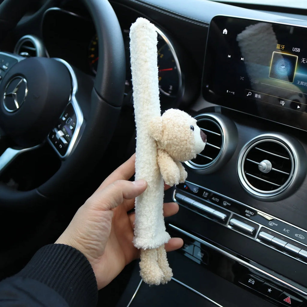Cartoon plush car seat belt shoulder protector with rabbit and bear designs in lamb wool material