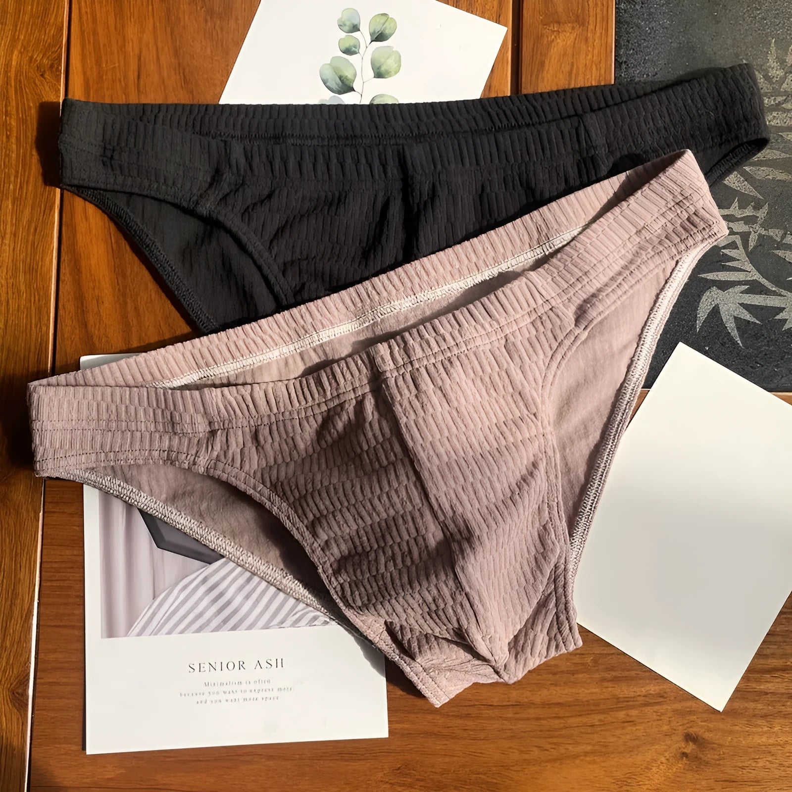 Men's solid colour cotton triangle underwear briefs showing mid waist design and available colour options